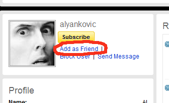 Add to Friends button with Weird Al profile.