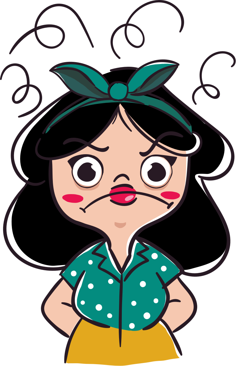 A cartoon lady looking quite frustrated.
